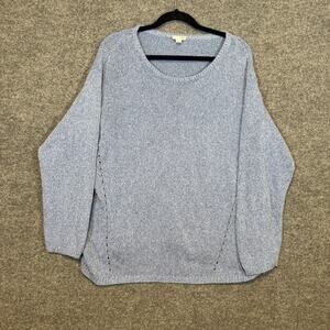 J.Jill Sweater Womens XL Blue Pullover Open Knit Bohemian Relaxed Coastal